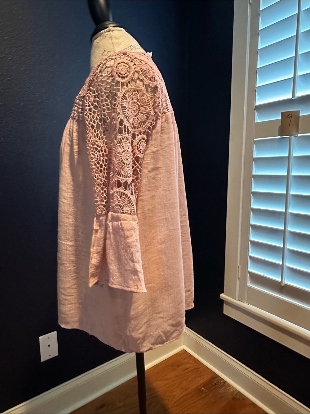 Crochet Yoke Tunic Top in Dusty Pink - Picture 3 of 10
